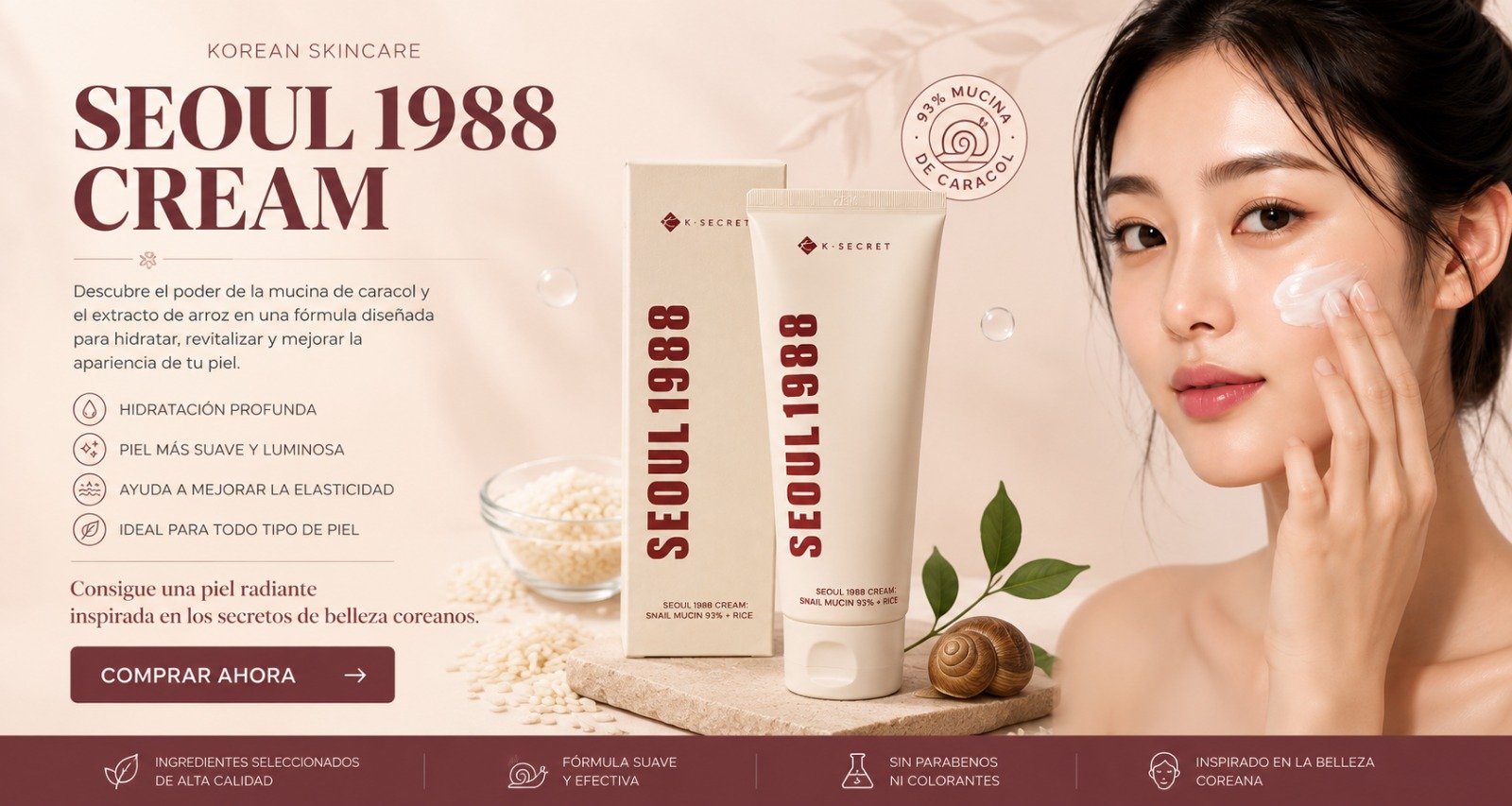 SEOUL 1988 CREAM: Mucina de caracol 93% + arroz K-SECRET - Imagen 3